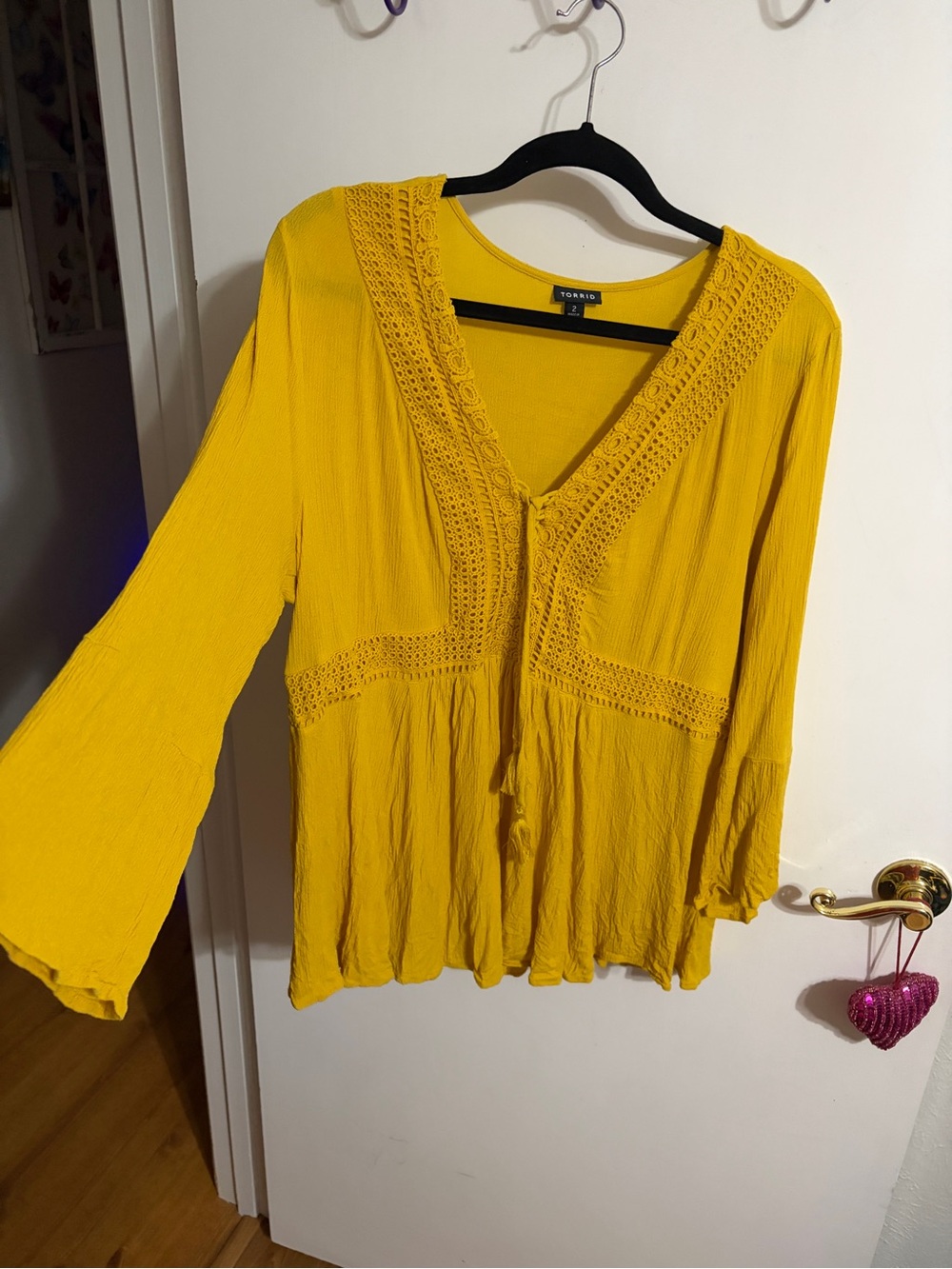 🥳 2 torrid Mustard Crochet-Trim Peasant Shirt